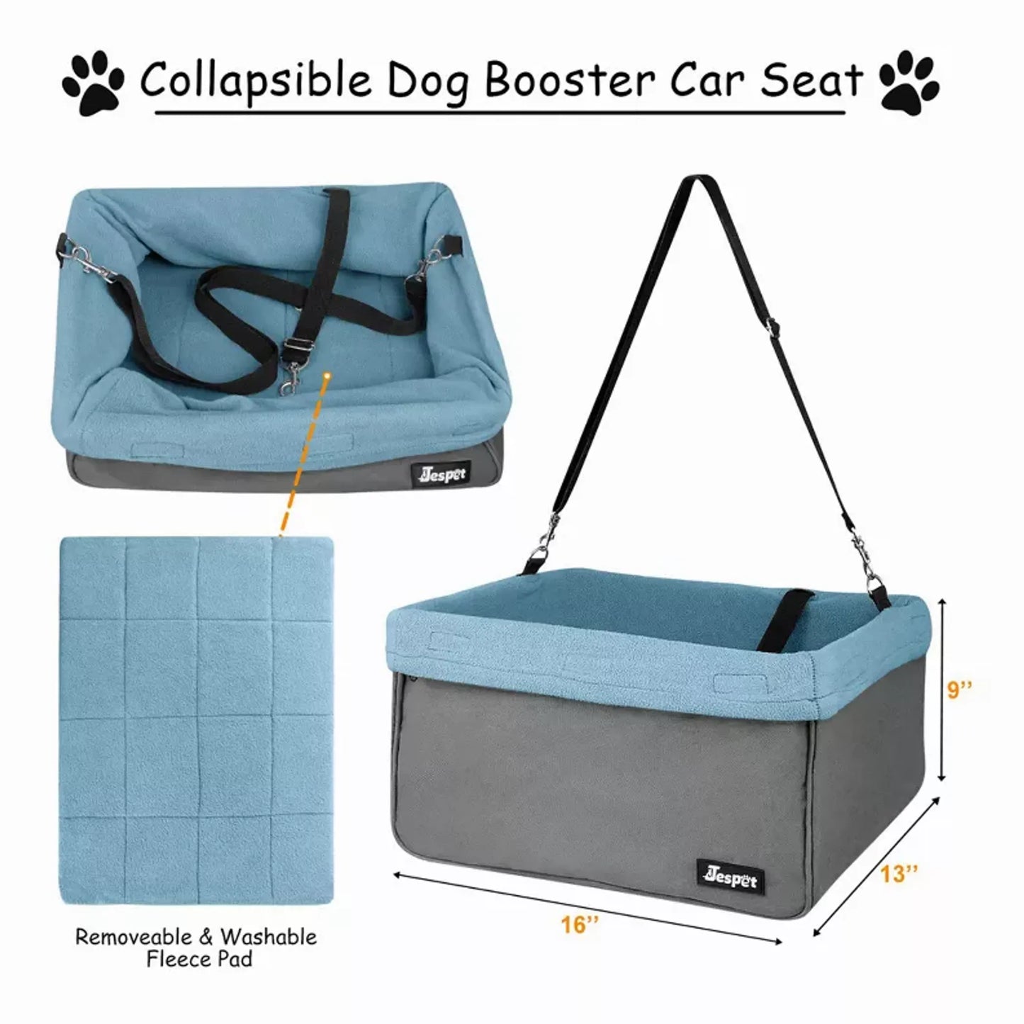 JESPET Dog Car Booster Seat (Up to 24 lbs)