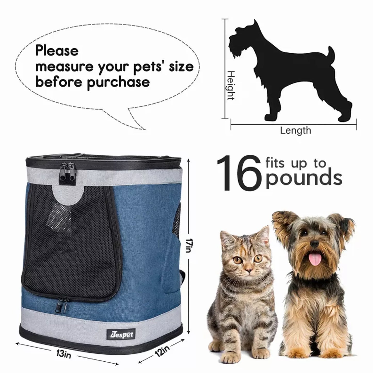 JESPET Pet Backpack Carrier for Small Dogs & Puppies