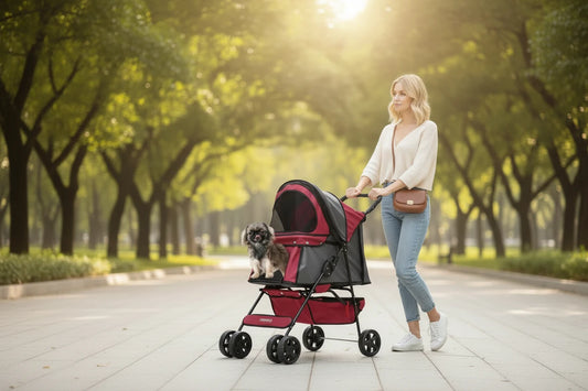 GOOPAWS 4-Wheel Foldable Pet Stroller for Dogs & Cats