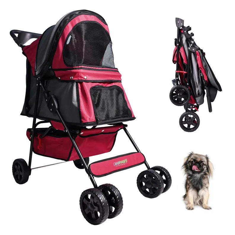 GOOPAWS 4-Wheel Foldable Pet Stroller for Dogs & Cats