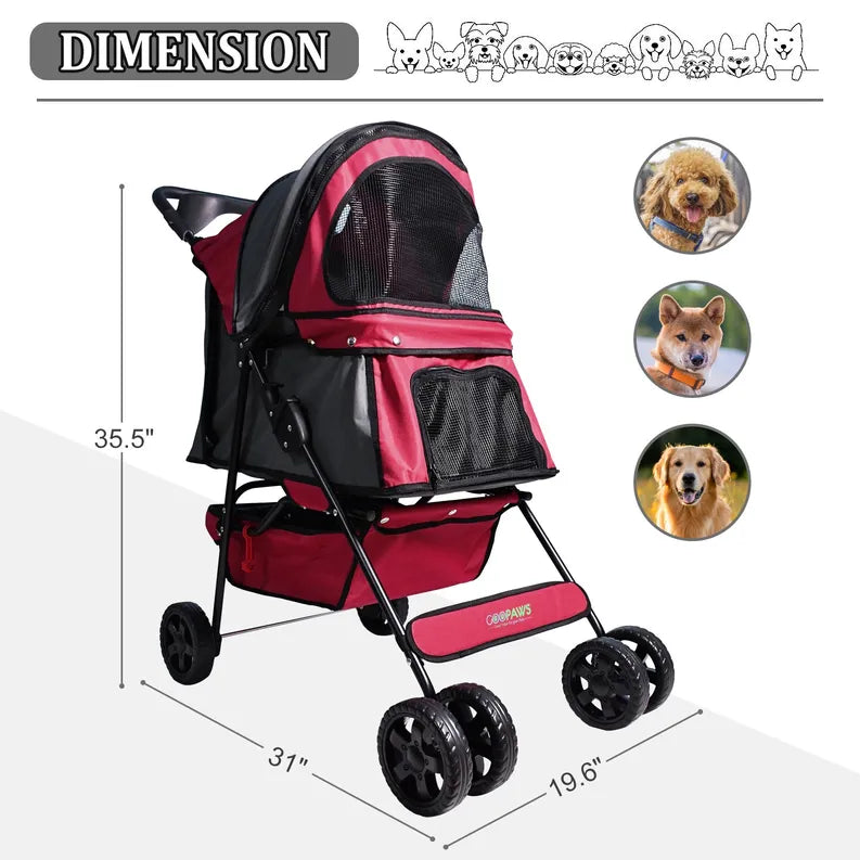 GOOPAWS 4-Wheel Foldable Pet Stroller for Dogs & Cats